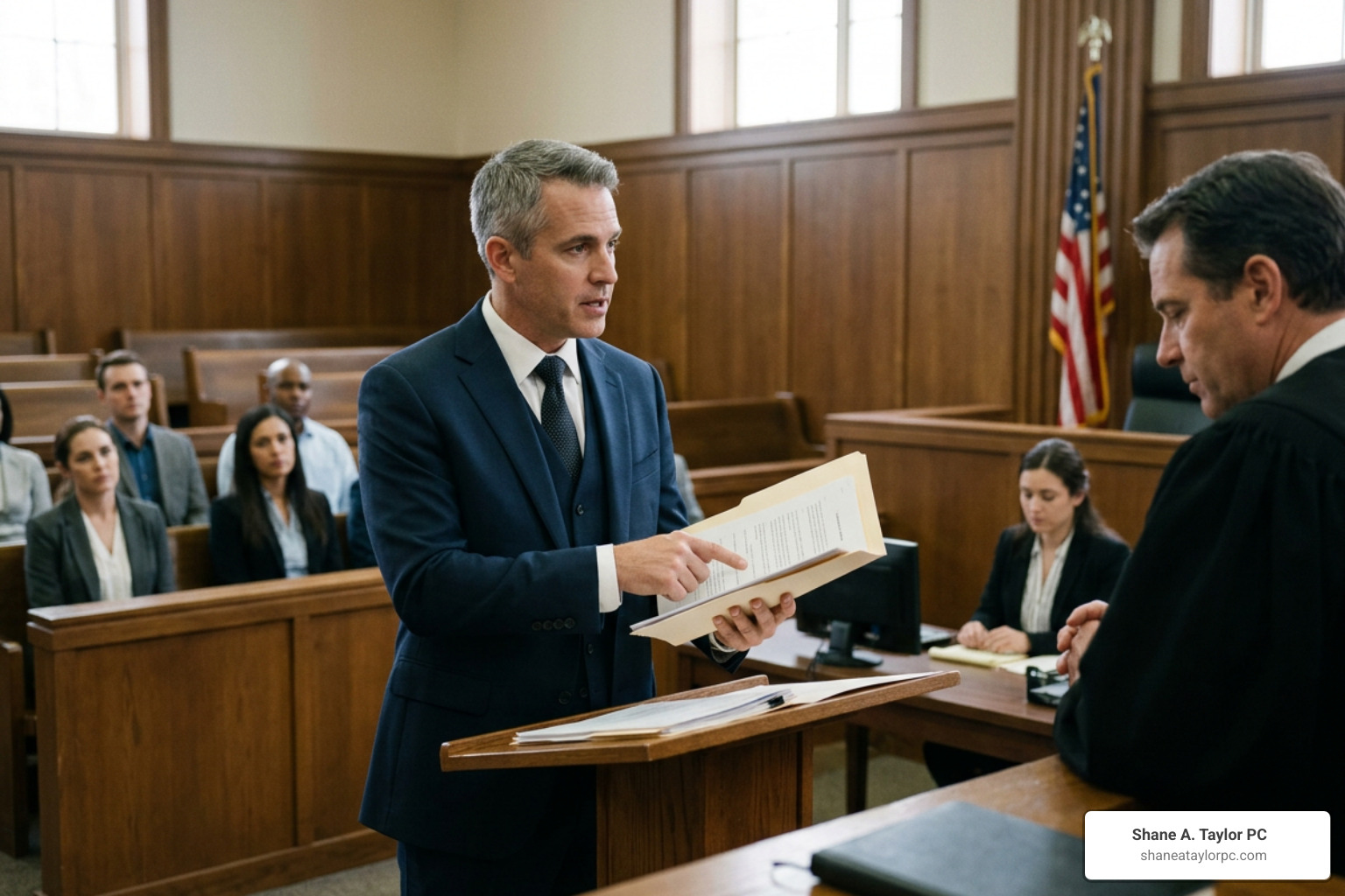 Defense attorney presenting evidence in court Defense attorney presenting evidence in court
