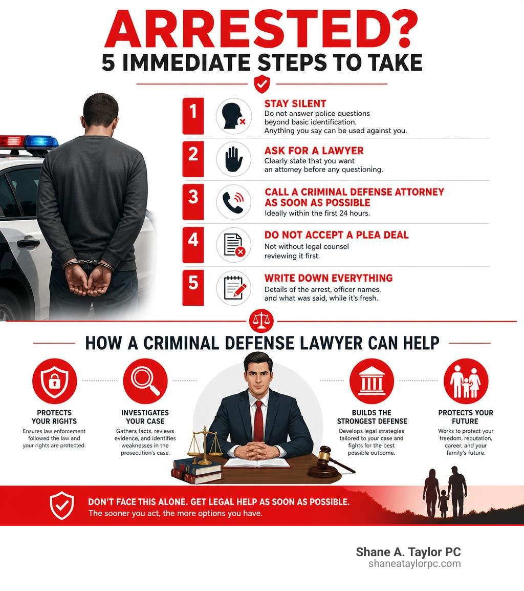 Immediate steps to take after an arrest and how a criminal defense lawyer can help infographic Immediate steps to take after an arrest and how a criminal defense lawyer can help infographic