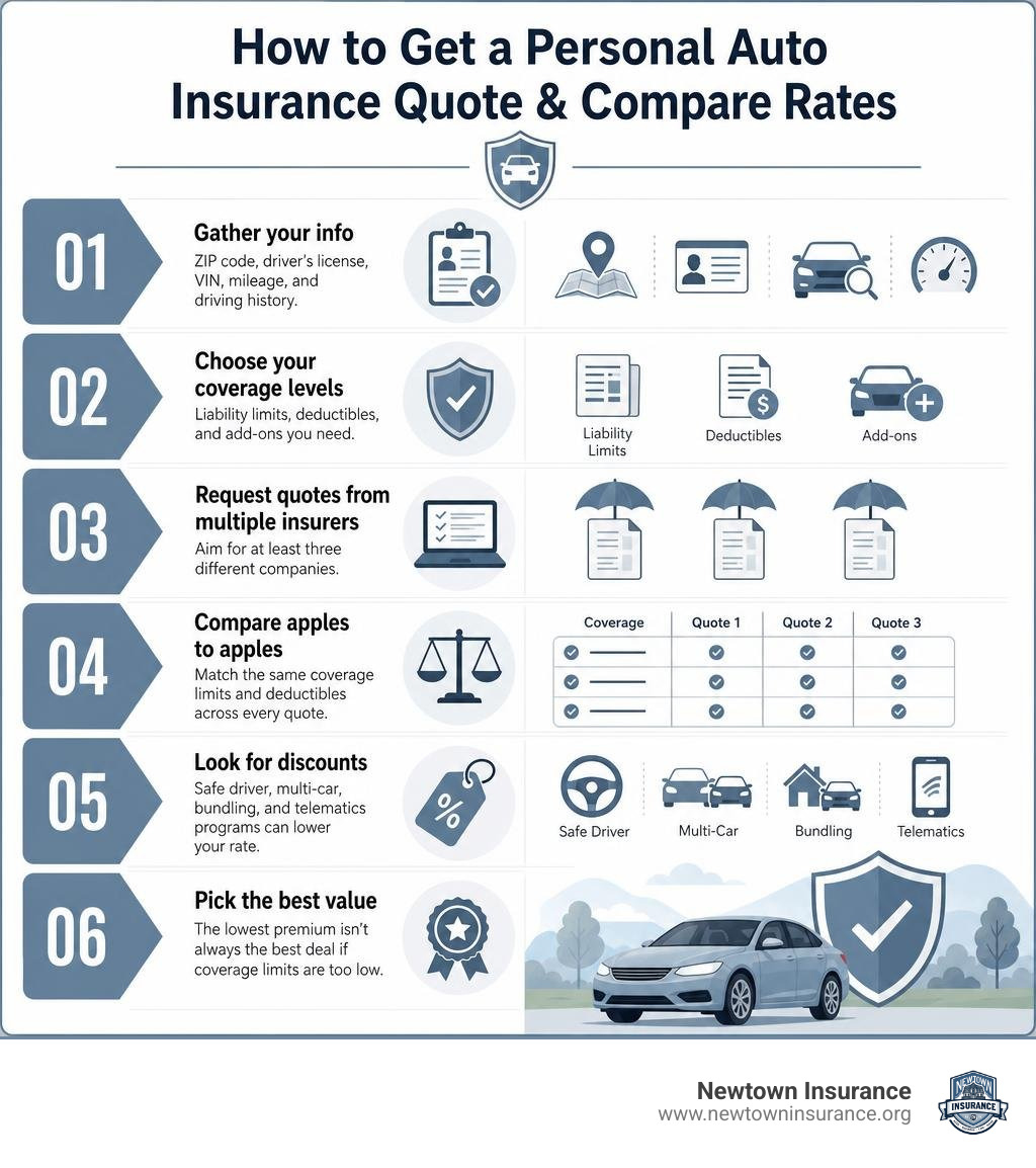 Step-by-step infographic showing how to get a personal auto insurance quote and compare rates infographic Step-by-step infographic showing how to get a personal auto insurance quote and compare rates infographic