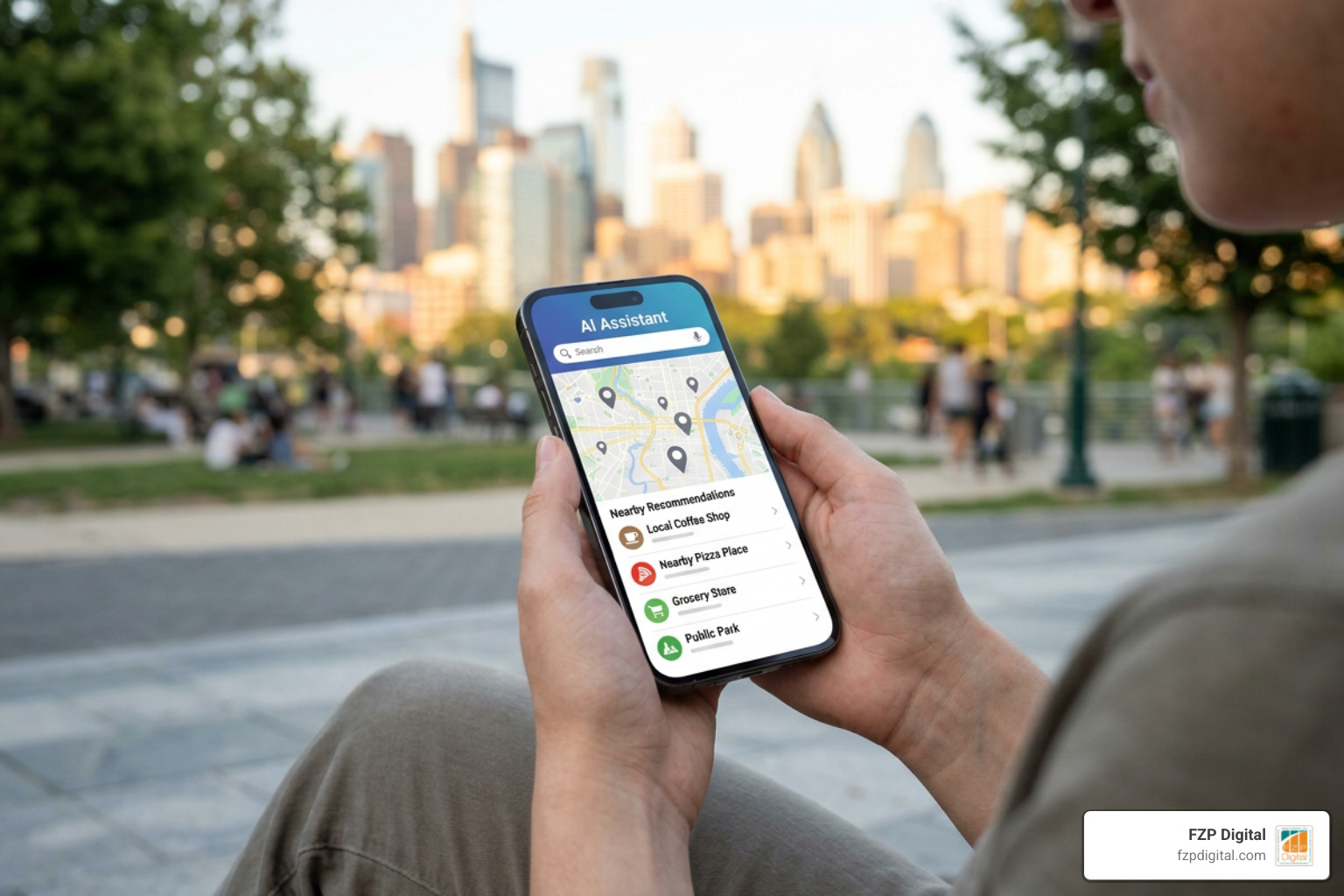 AI assistant recommending local businesses on a mobile screen AI assistant recommending local businesses on a mobile screen