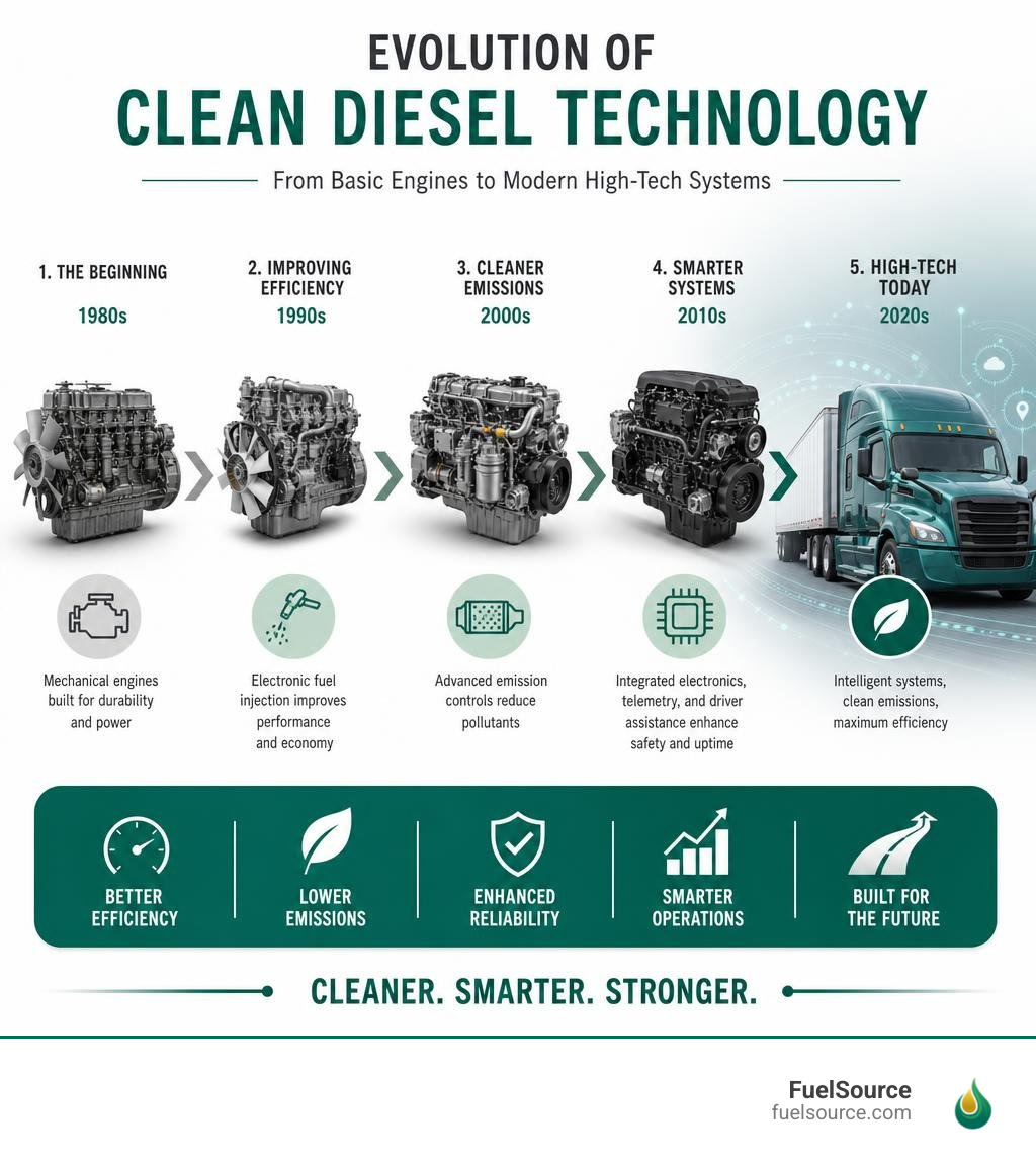 Evolution of clean diesel technology from basic engines to modern high-tech systems infographic infographic Evolution of clean diesel technology from basic engines to modern high-tech systems infographic infographic