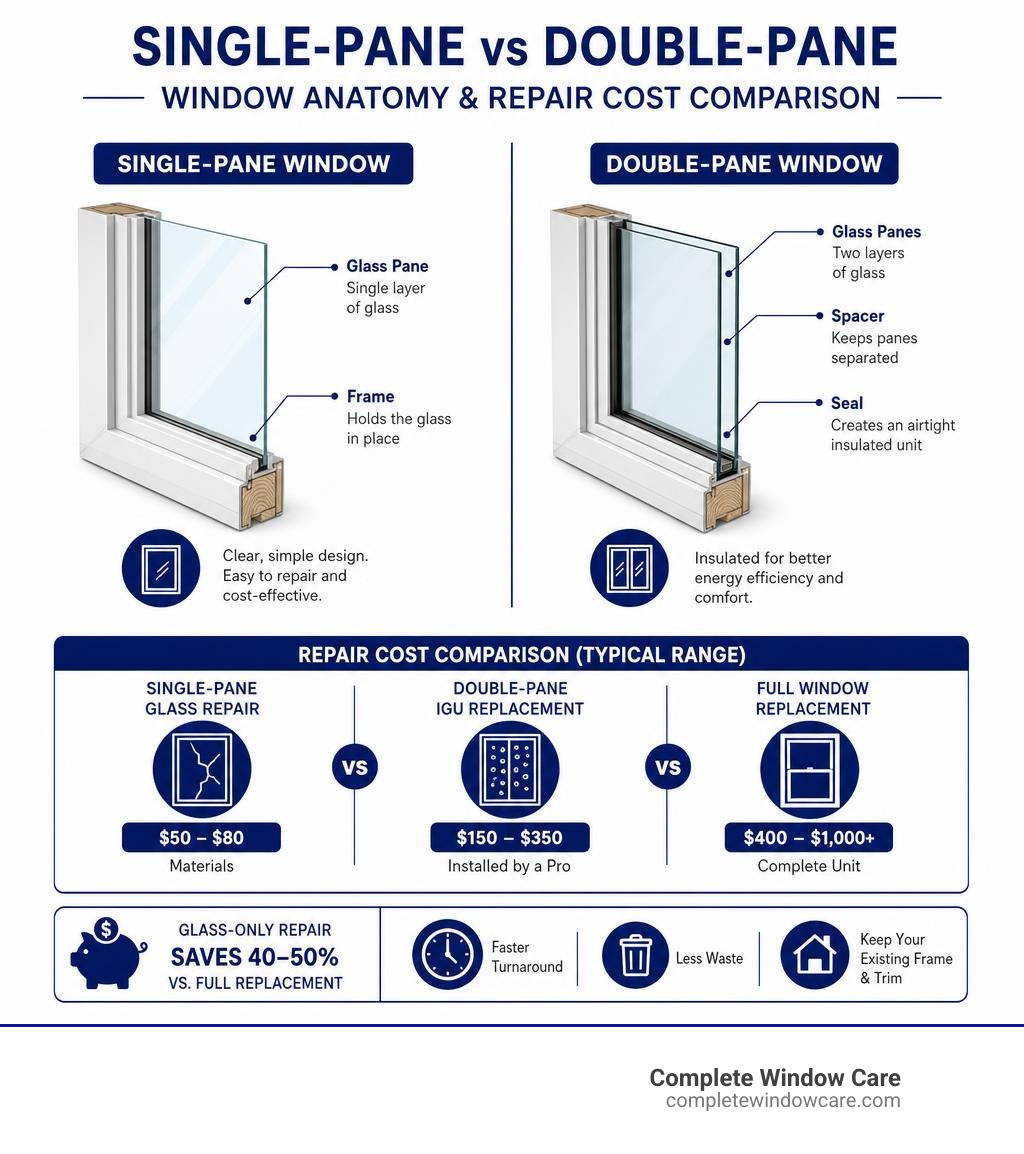 single-pane vs double-pane window anatomy and repair cost comparison infographic infographic single-pane vs double-pane window anatomy and repair cost comparison infographic infographic