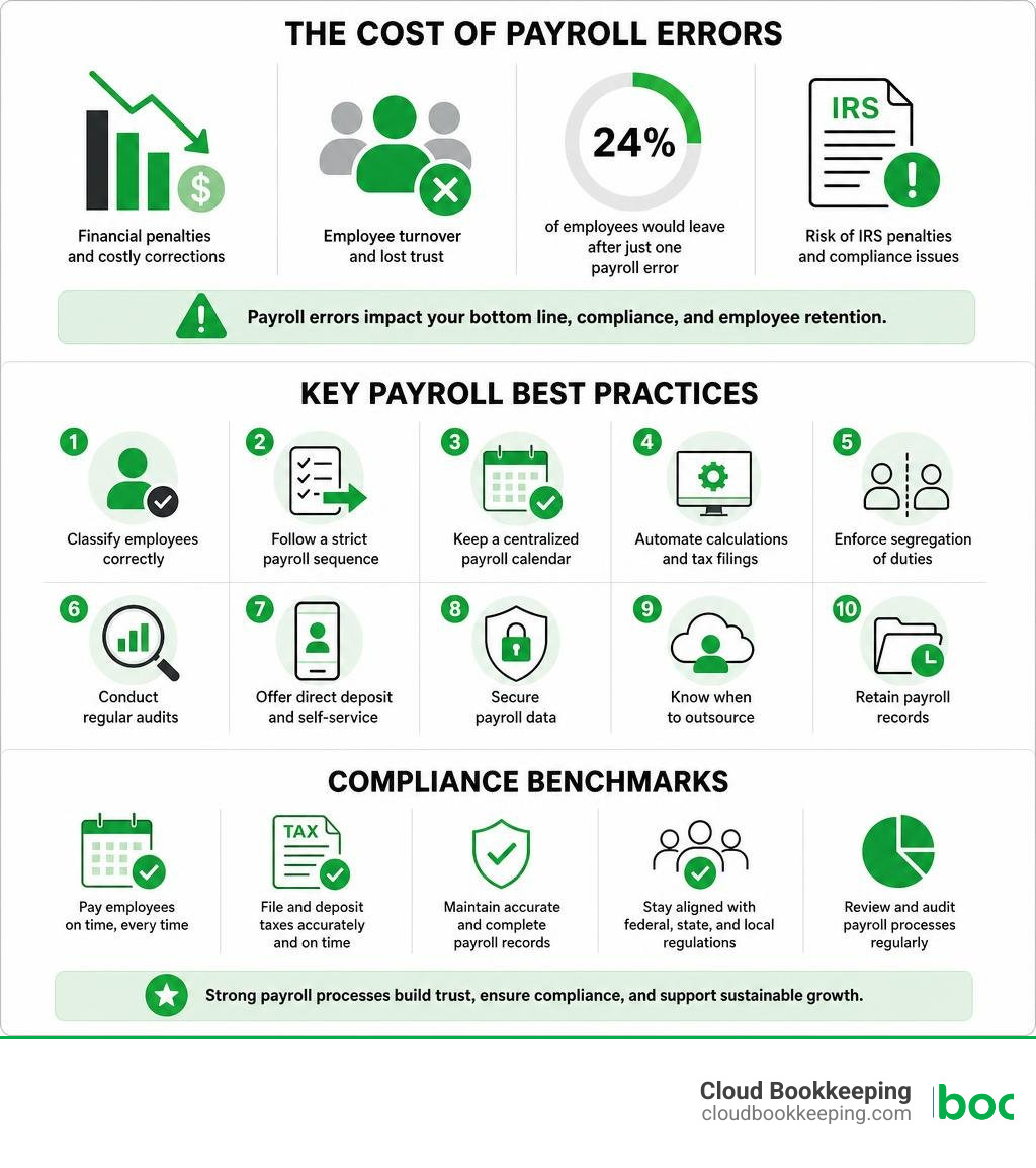 Infographic showing the cost of payroll errors, key best practices, and compliance benchmarks infographic Infographic showing the cost of payroll errors, key best practices, and compliance benchmarks infographic