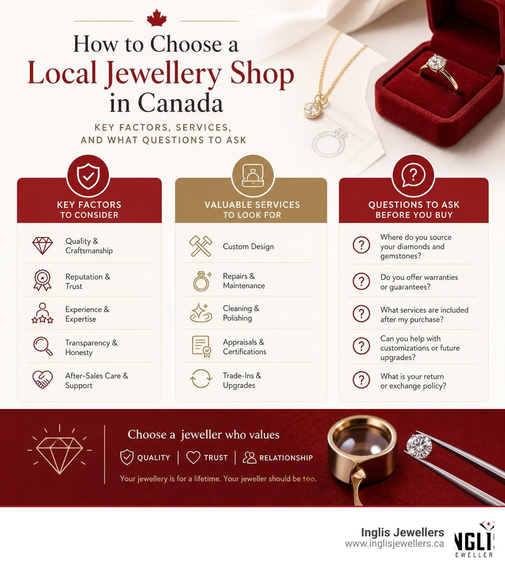 How to choose a local jewellery shop in Canada: key factors, services, and what questions to ask infographic How to choose a local jewellery shop in Canada: key factors, services, and what questions to ask infographic
