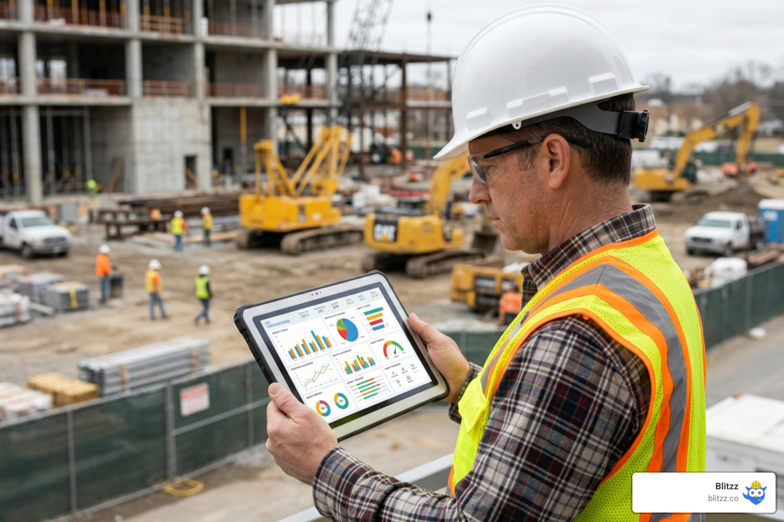AI-powered dashboard showing construction site analytics
