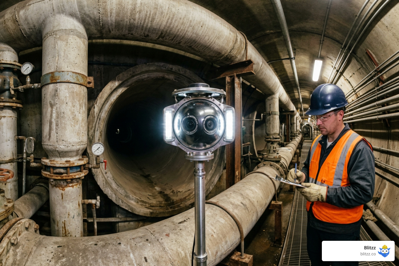 360-degree camera inspecting a complex municipal pipeline system