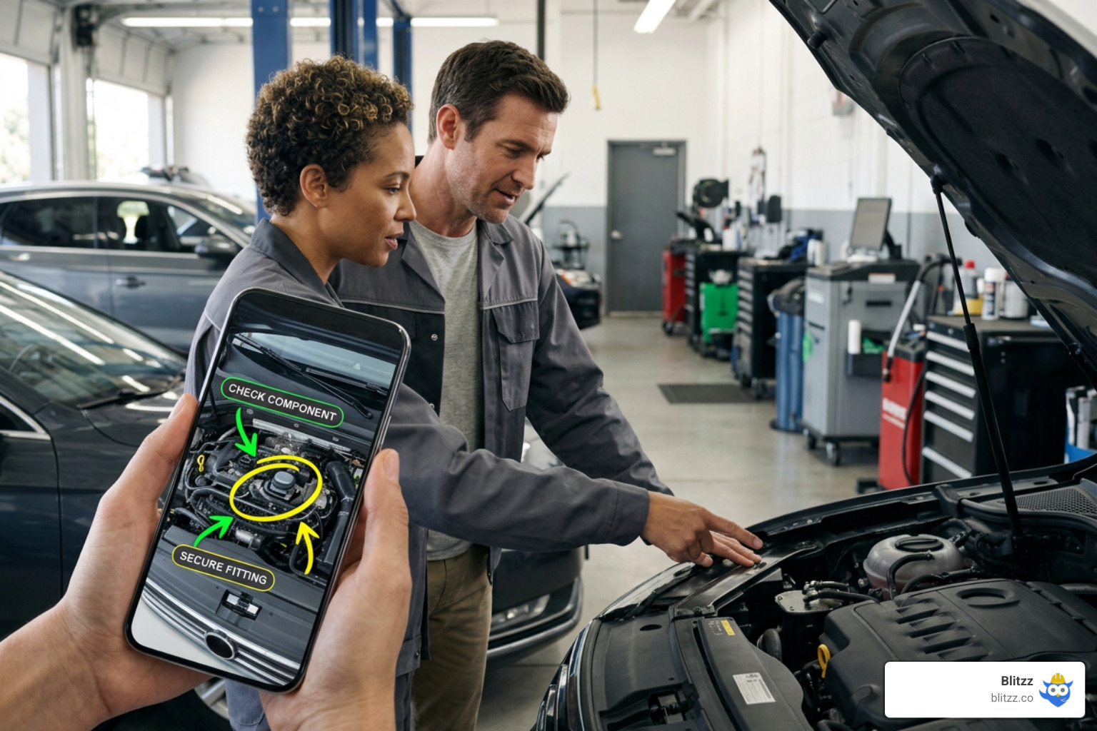 Remote technician using AR annotations to highlight a specific engine component for a customer