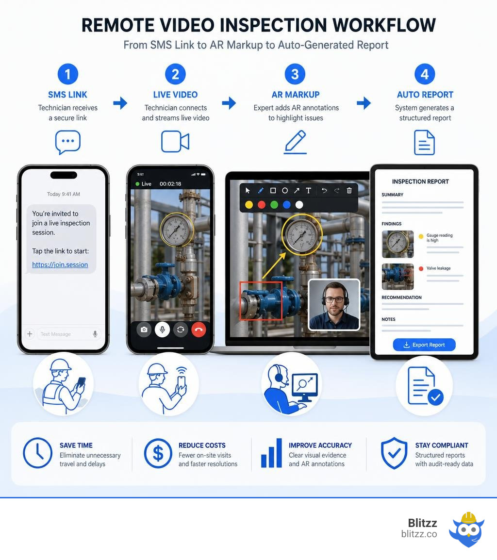 Remote video inspection workflow: from SMS link to AR markup to auto-generated report infographic