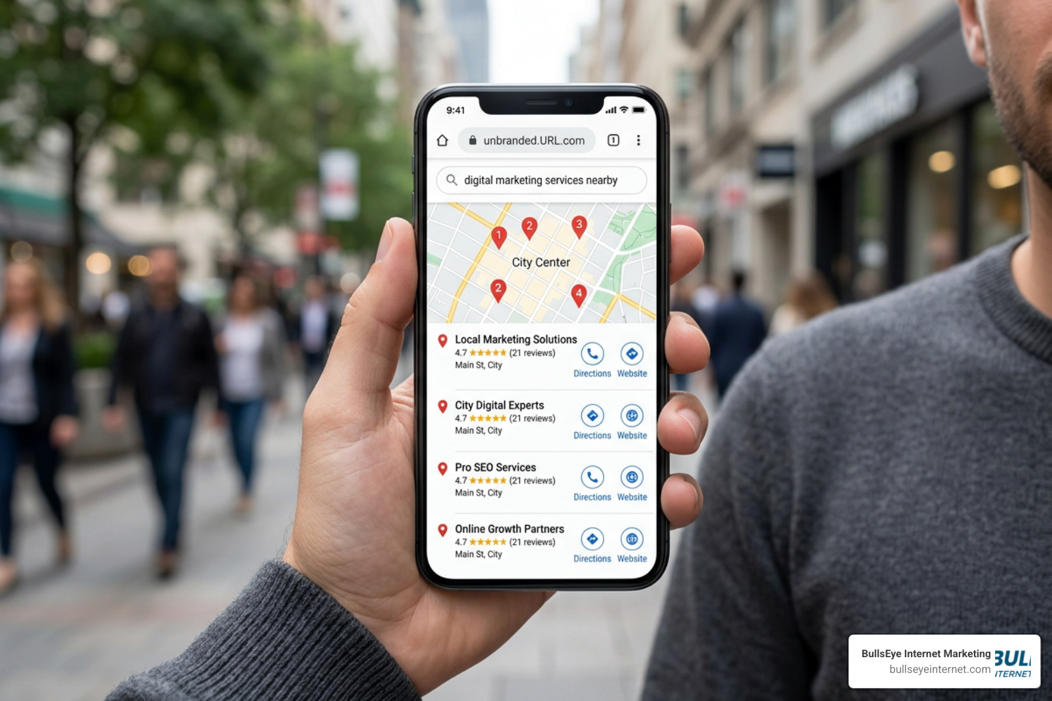 Mobile search results showing local business listings and Google Maps Pack