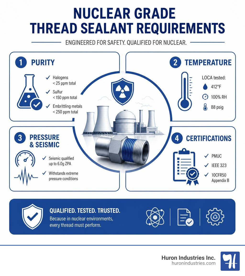 Nuclear grade thread sealant requirements: purity, temperature, pressure, certifications infographic infographic