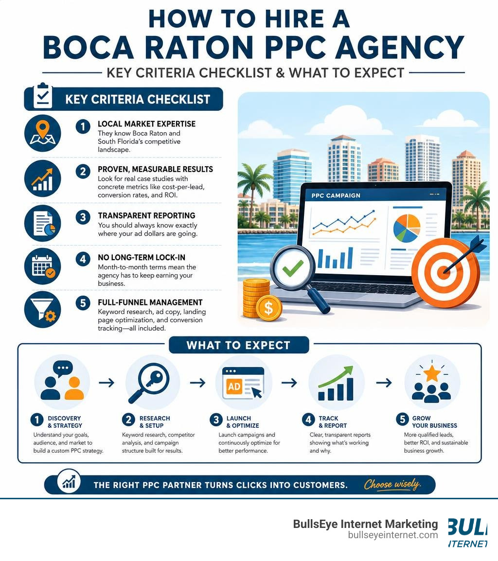 How to hire a Boca Raton PPC agency - key criteria checklist and what to expect infographic How to hire a Boca Raton PPC agency - key criteria checklist and what to expect infographic
