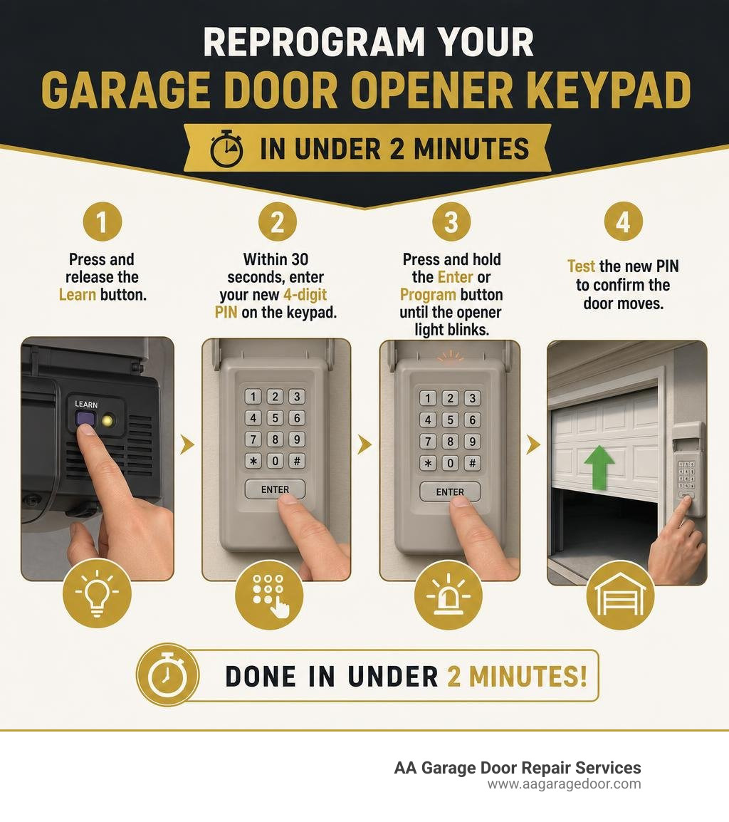 Step-by-step infographic: reprogramming a garage door opener keypad in under 2 minutes infographic Step-by-step infographic: reprogramming a garage door opener keypad in under 2 minutes infographic