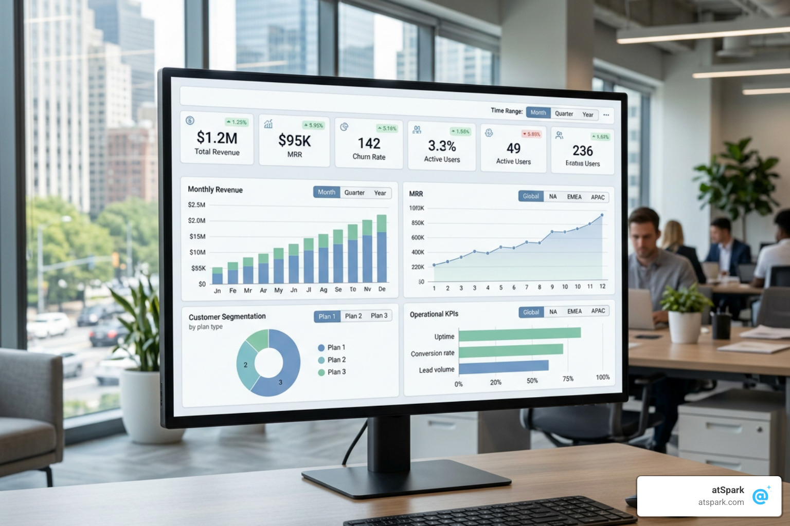 SaaS financial dashboard showing recurring revenue and operational metrics