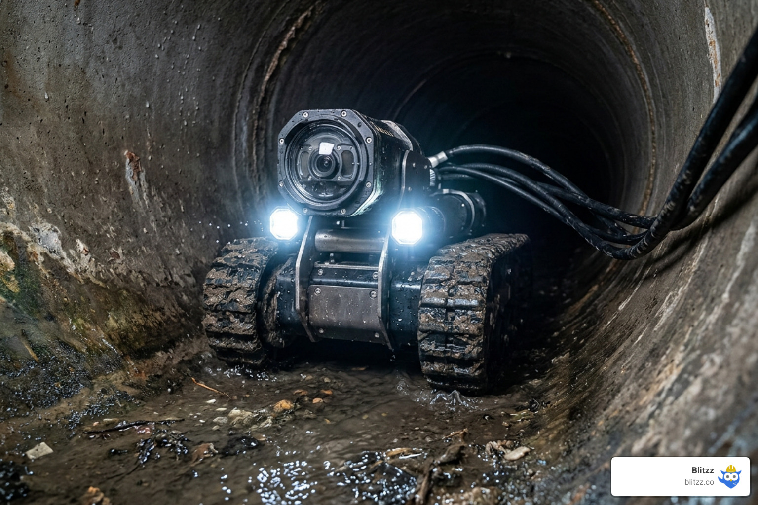 Robotic crawler camera navigating a wastewater pipeline