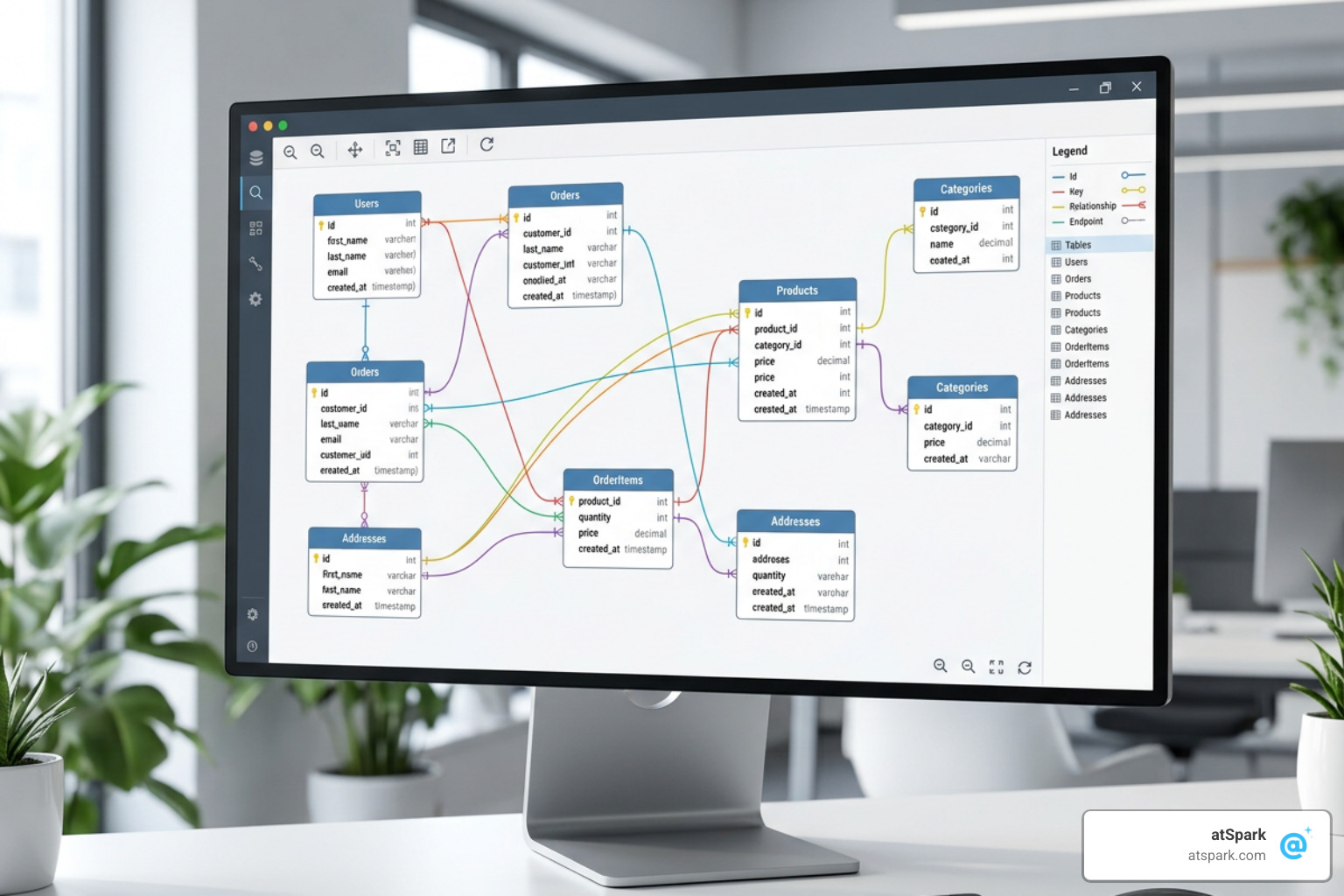 Database schema mapping visualizer connecting tables and foreign keys