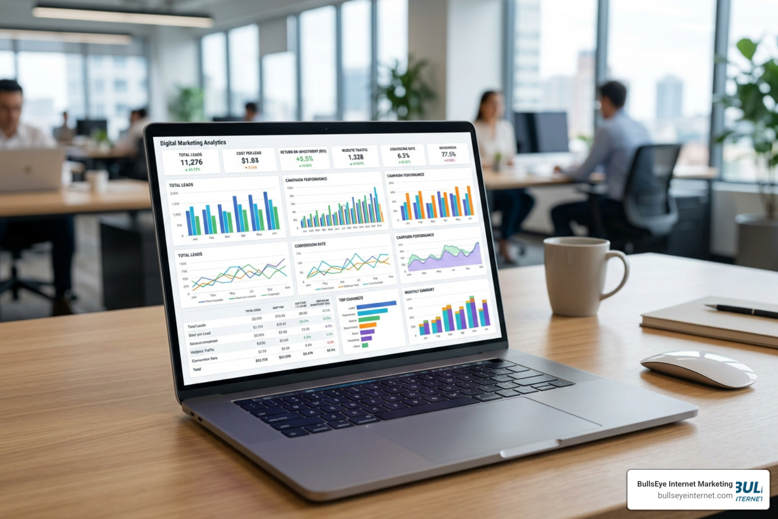 Transparent reporting dashboard showing leads, cost per lead, and ROI Transparent reporting dashboard showing leads, cost per lead, and ROI