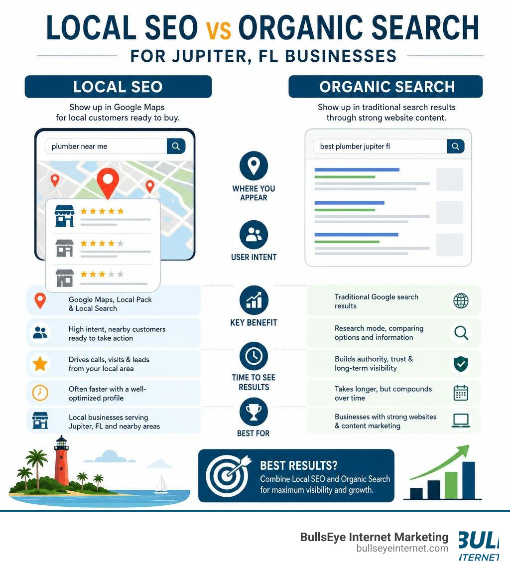 Local SEO vs organic search for Jupiter FL businesses infographic infographic Local SEO vs organic search for Jupiter FL businesses infographic infographic