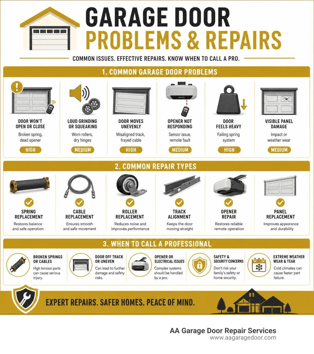 Common garage door problems, repair types, and when to call a professional infographic infographic Common garage door problems, repair types, and when to call a professional infographic infographic
