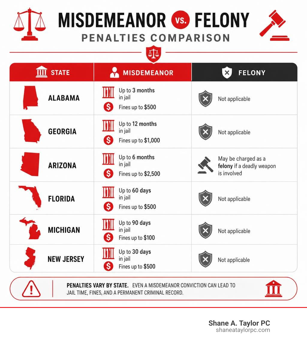 misdemeanor vs felony penalties comparison table infographic misdemeanor vs felony penalties comparison table infographic