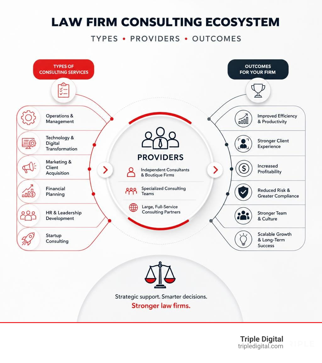 Law firm consulting ecosystem: types, providers, and outcomes infographic infographic Law firm consulting ecosystem: types, providers, and outcomes infographic infographic