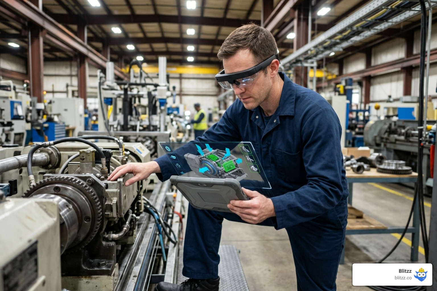 Field technician using AR smart glasses