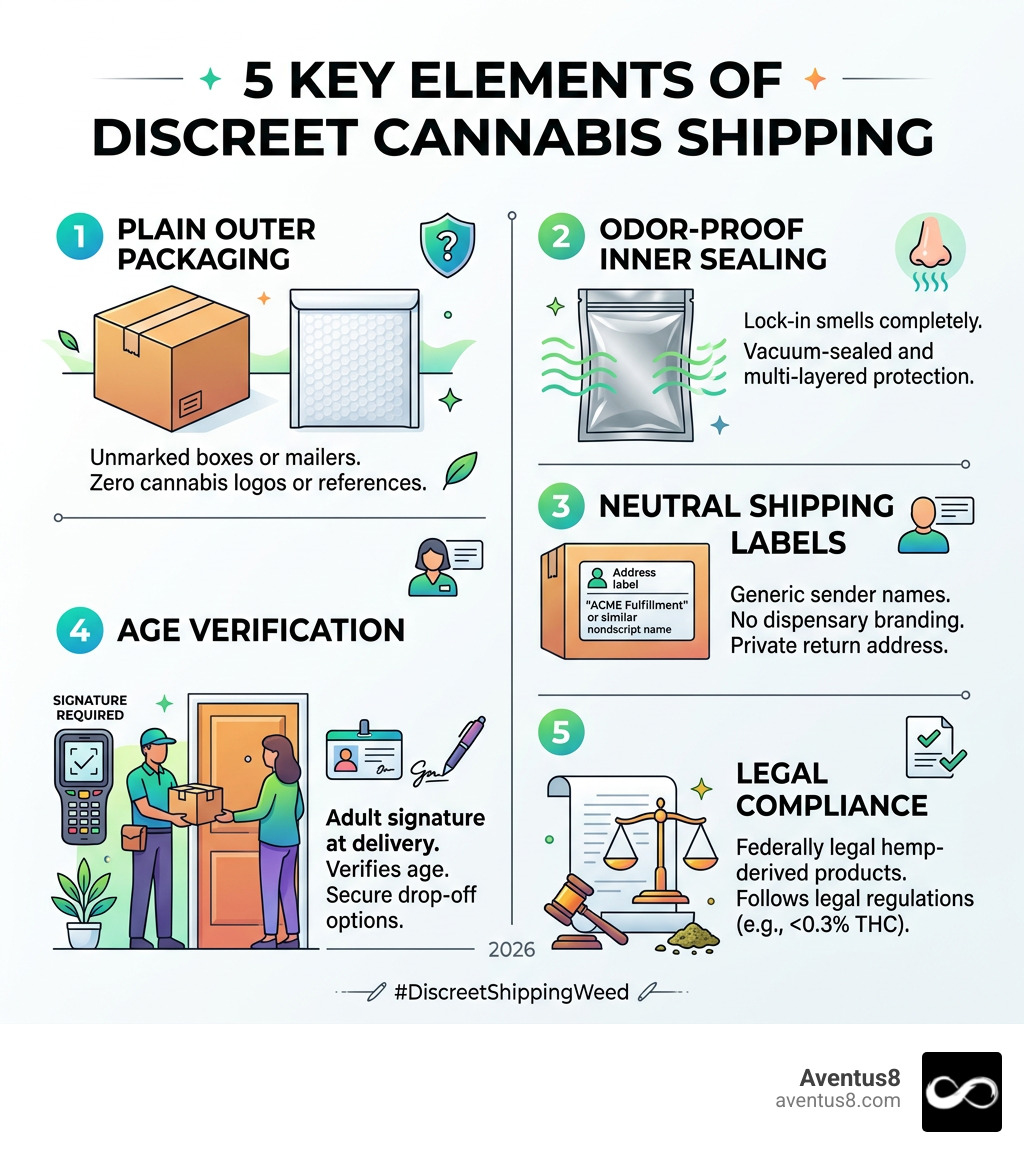 Infographic showing the 5 key elements of discreet cannabis shipping process infographic