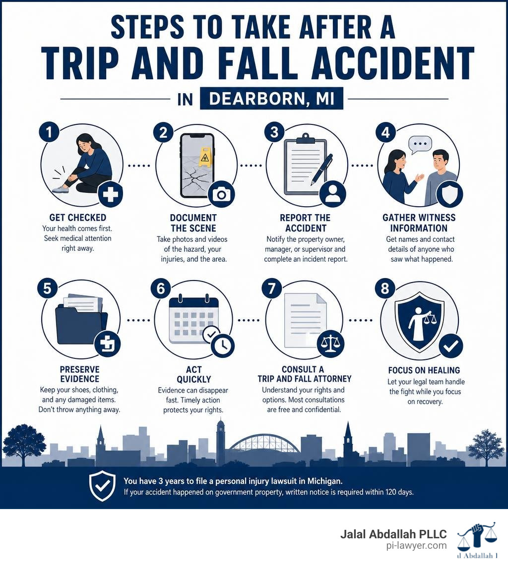 Steps to take after a trip and fall accident in Dearborn, MI infographic infographic Steps to take after a trip and fall accident in Dearborn, MI infographic infographic