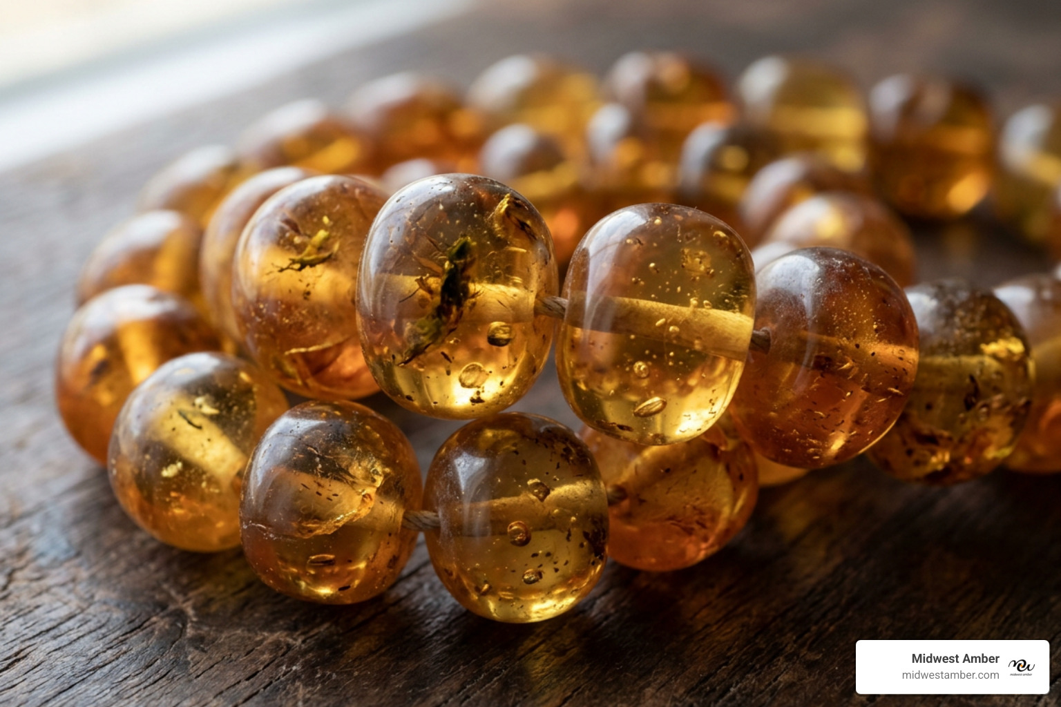 Genuine Baltic amber beads showing natural inclusions