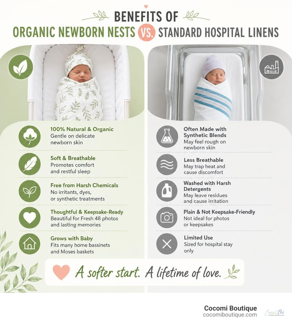 benefits of organic newborn nests vs standard hospital linens infographic infographic