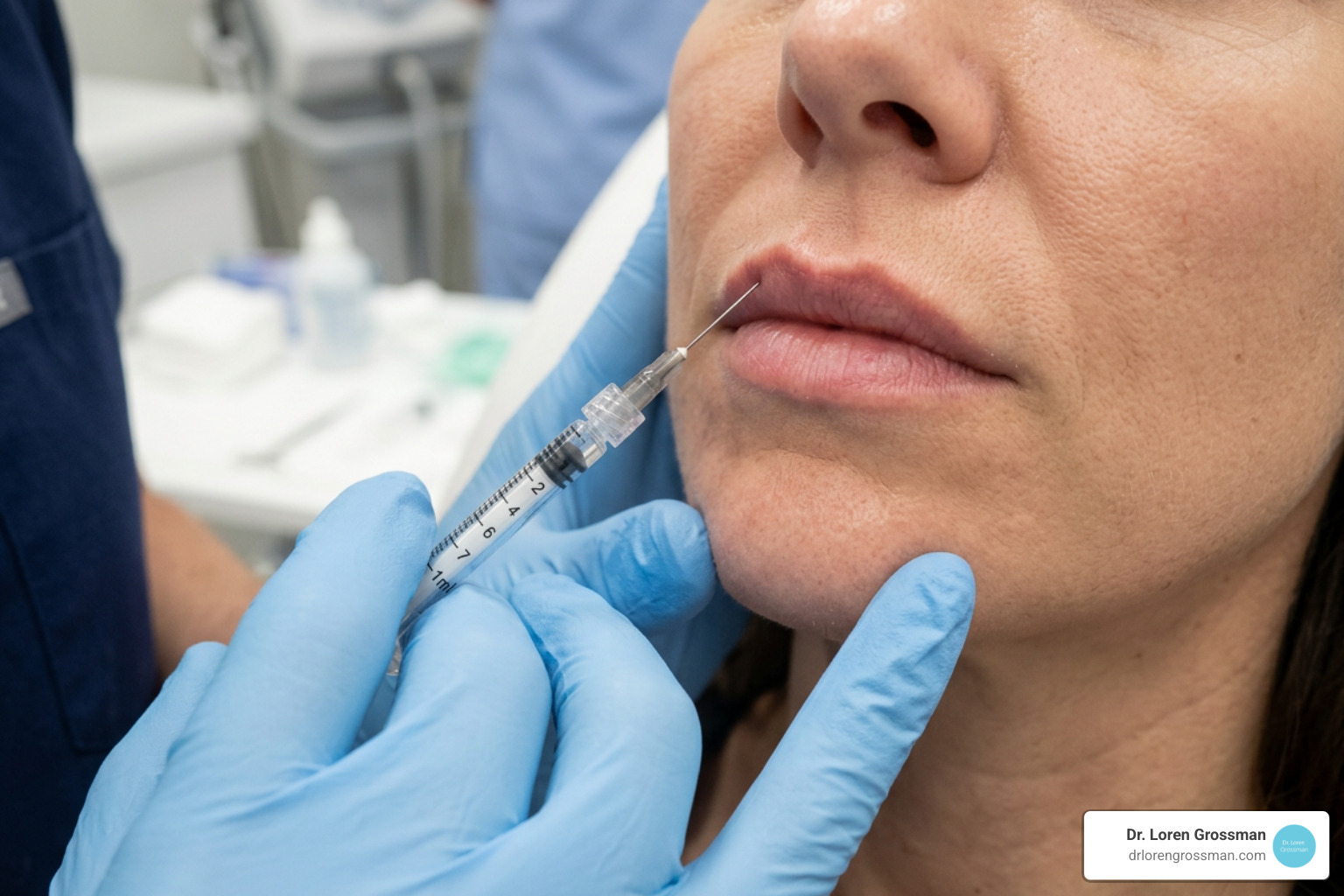 Botox injection process targeting the upper lip elevator muscles Botox injection process targeting the upper lip elevator muscles