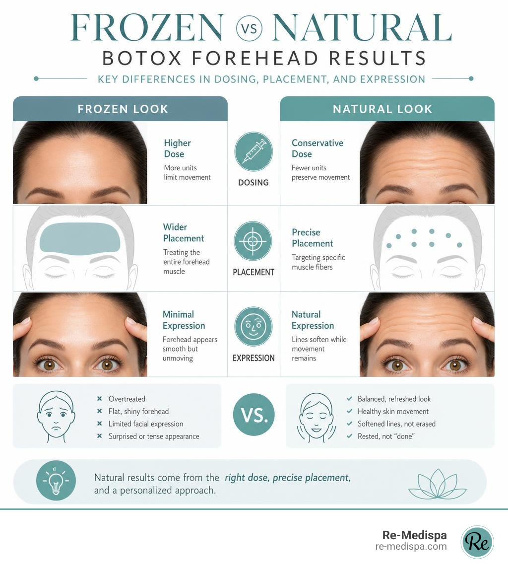 Frozen vs natural Botox forehead results: key differences in dosing, placement, and expression infographic