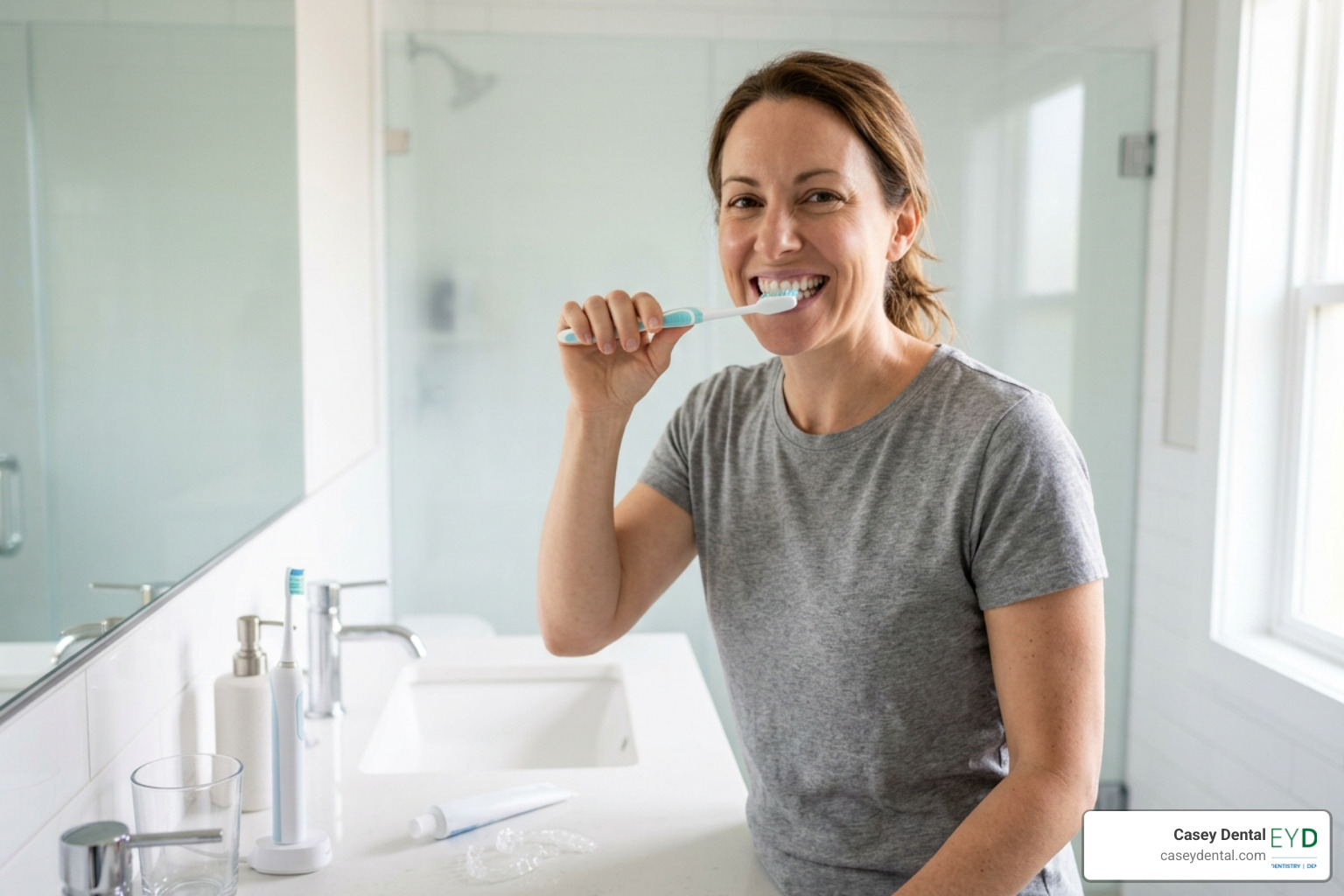 adult brushing teeth easily without brackets and wires