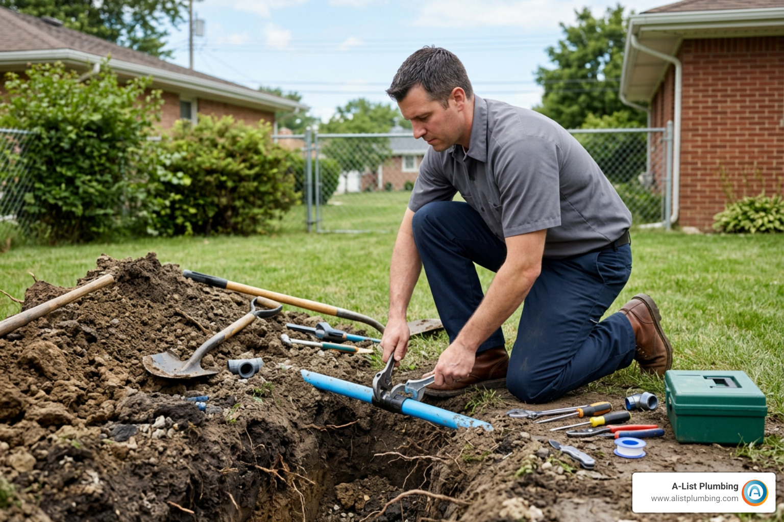 plumber repairing an underground pipe