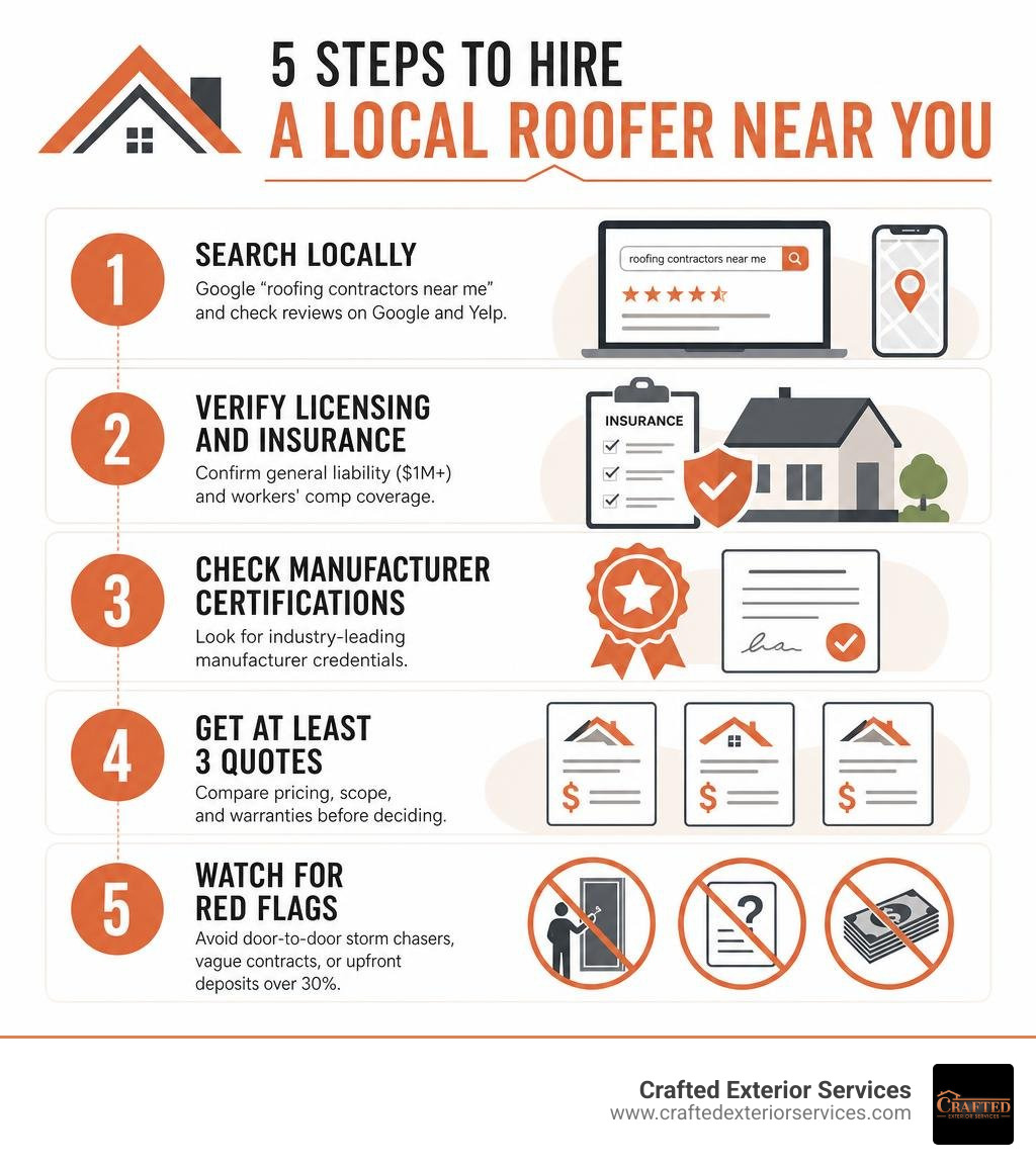 Step-by-step process infographic for hiring a local roofer near me infographic Step-by-step process infographic for hiring a local roofer near me infographic