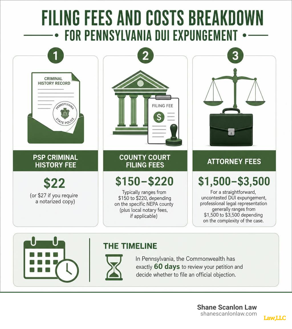 Filing Fees and Costs Breakdown for Pennsylvania DUI Expungement infographic Filing Fees and Costs Breakdown for Pennsylvania DUI Expungement infographic