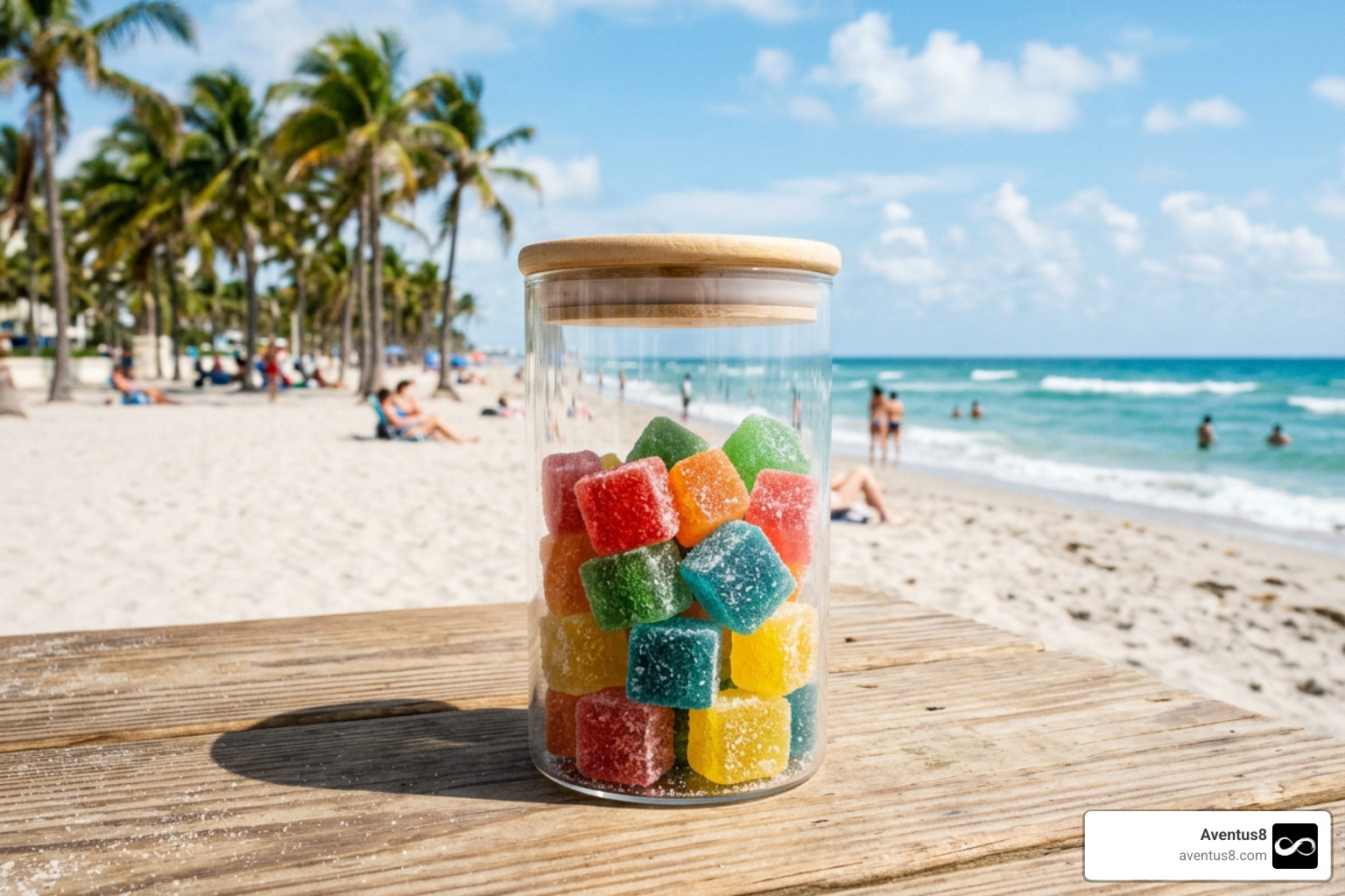 fast acting THC gummies on a sunny Hollywood FL beach