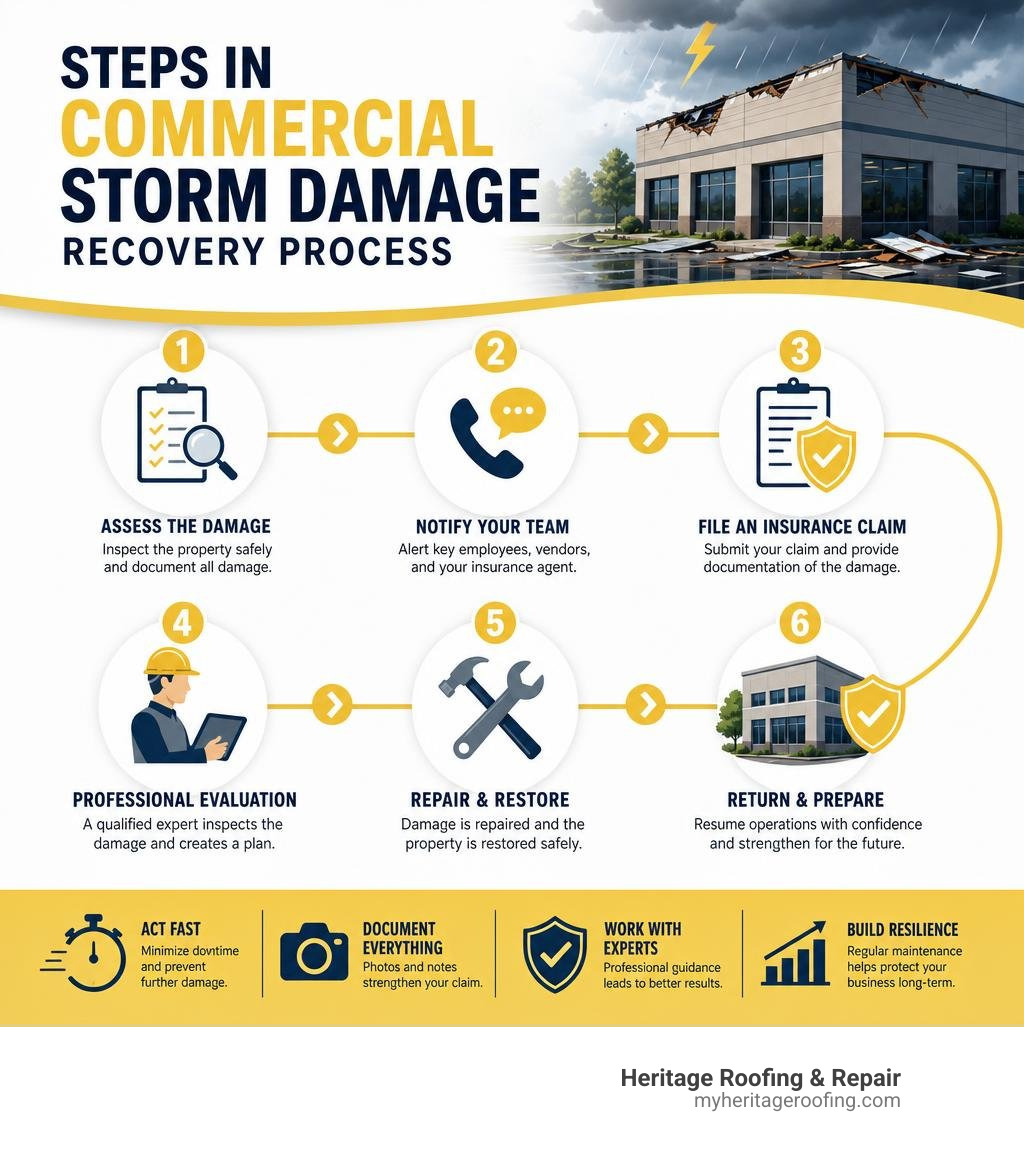 Steps in commercial storm damage recovery process infographic infographic Steps in commercial storm damage recovery process infographic infographic