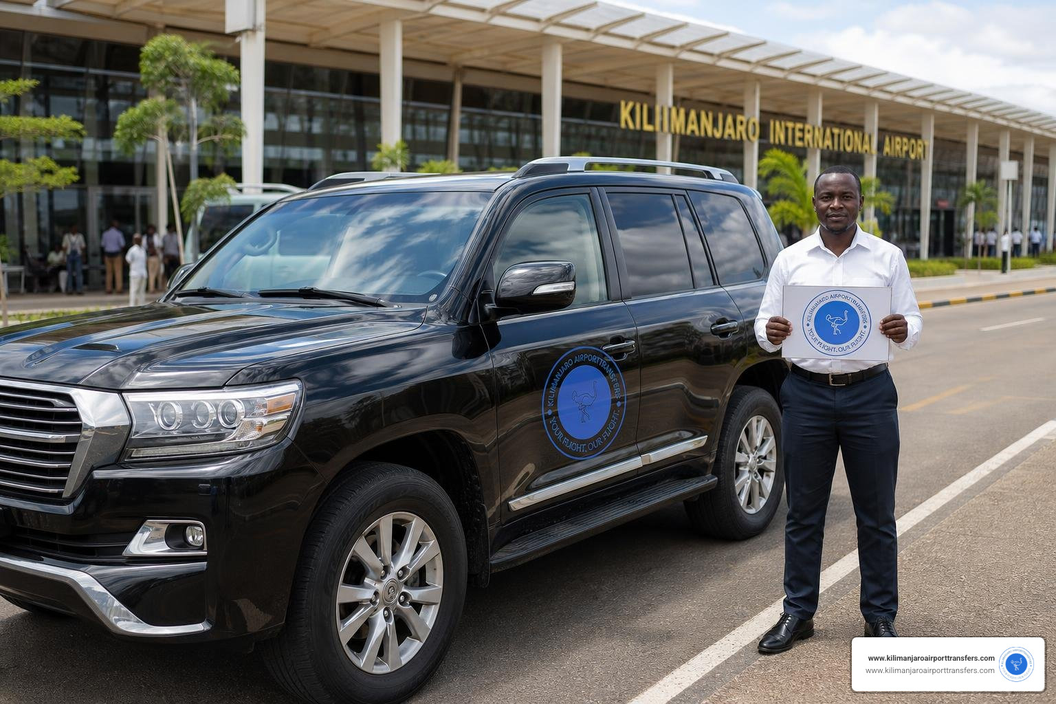 Private transfer vehicle waiting at Kilimanjaro Airport JRO