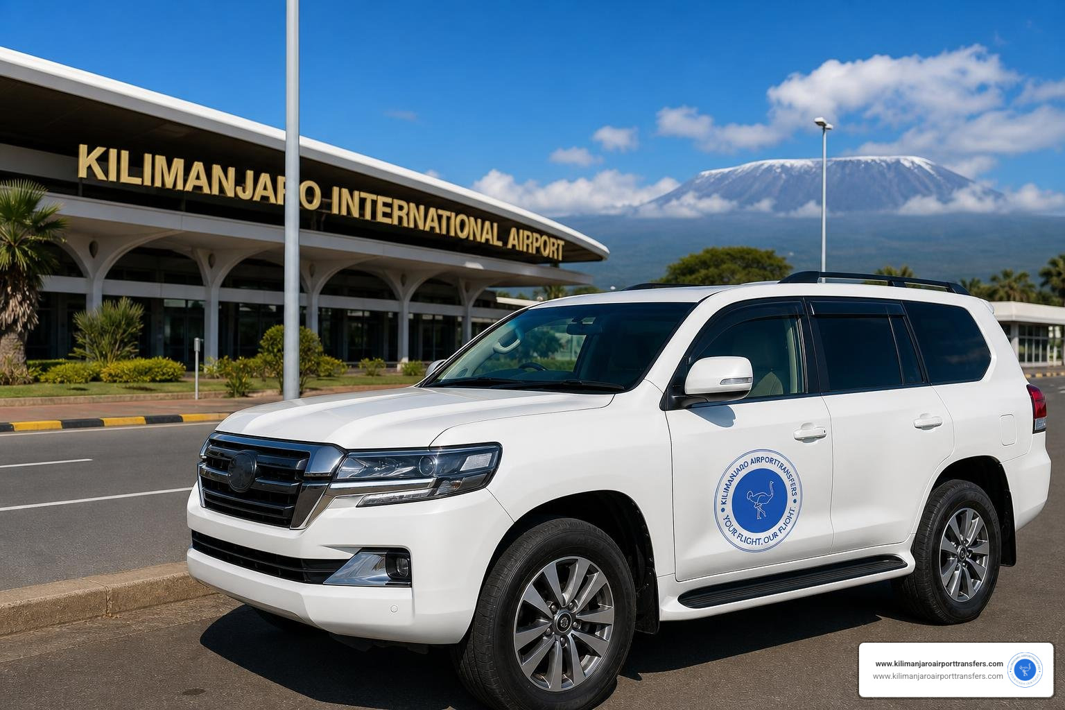 A comfortable, modern private transfer vehicle waiting outside Kilimanjaro Airport A comfortable, modern private transfer vehicle waiting outside Kilimanjaro Airport
