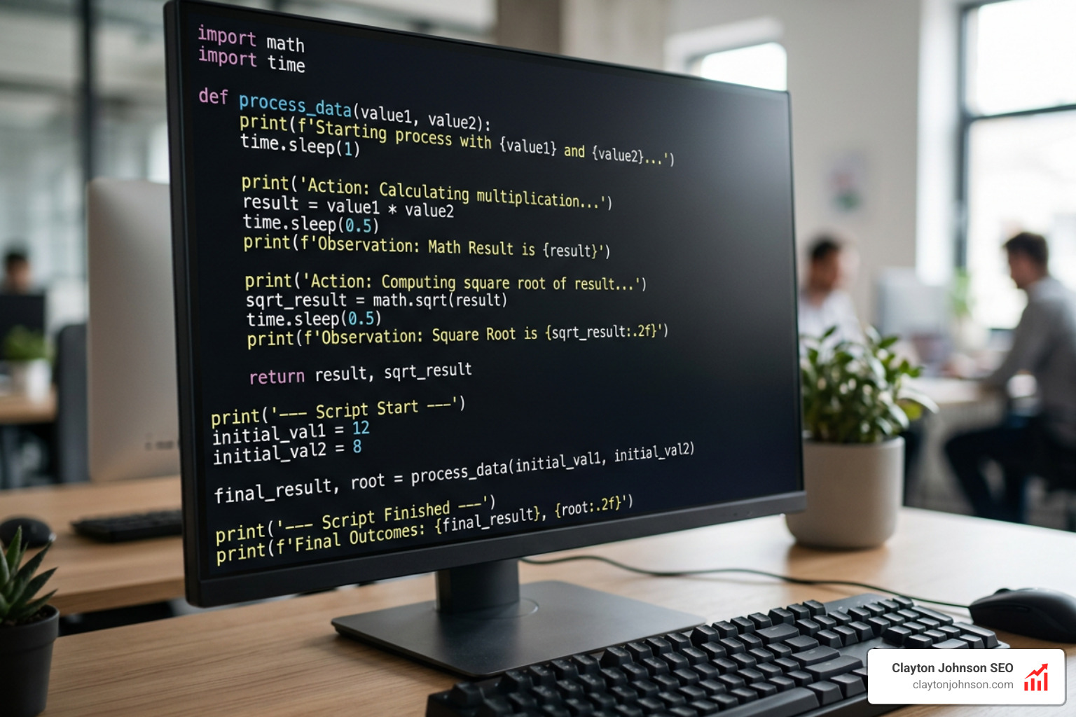 Terminal output showing step-by-step reasoning of a Python AI agent