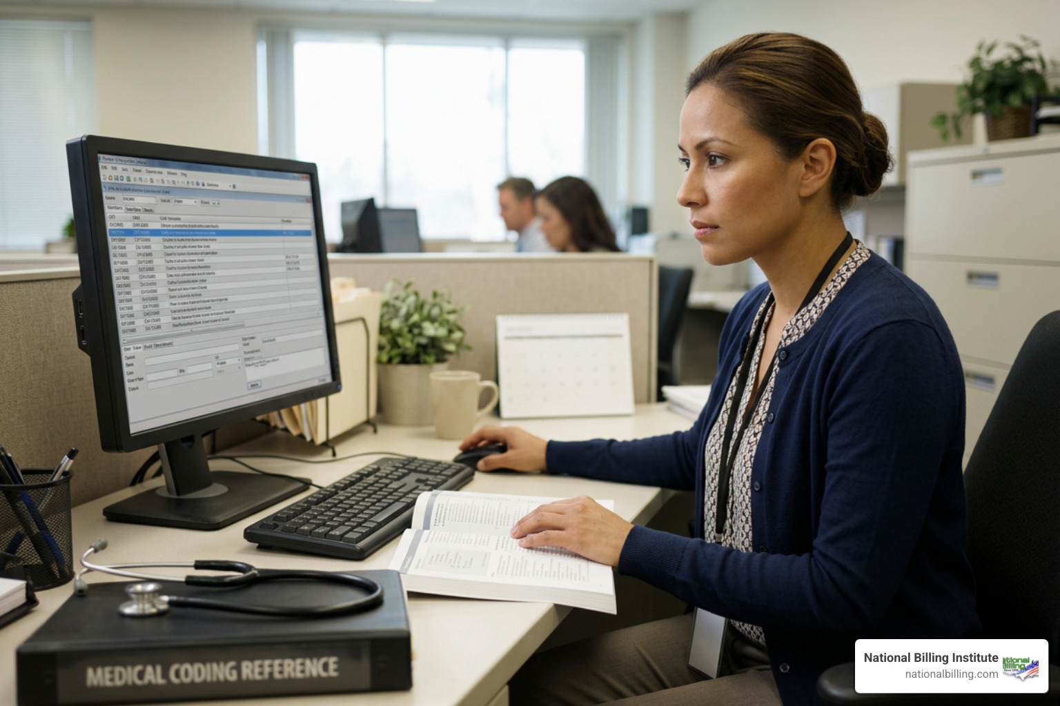 medical coder reviewing CPT and ICD-10 codes medical coder reviewing CPT and ICD-10 codes