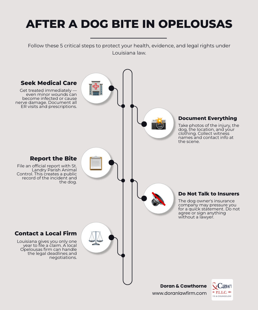 Steps to take after a dog bite in Opelousas — infographic summary infographic Steps to take after a dog bite in Opelousas — infographic summary infographic