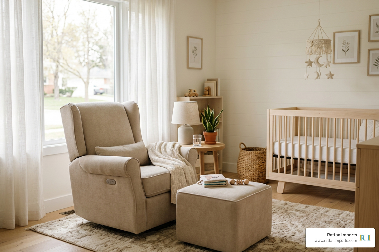 recliner and glider chair in a modern nursery