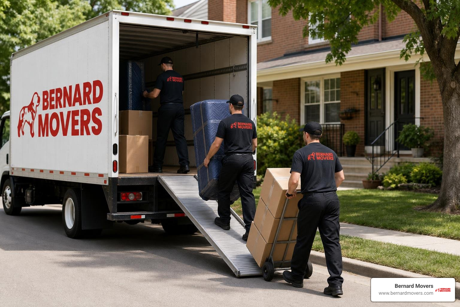 A moving truck in Melrose Park loading household belongings safely