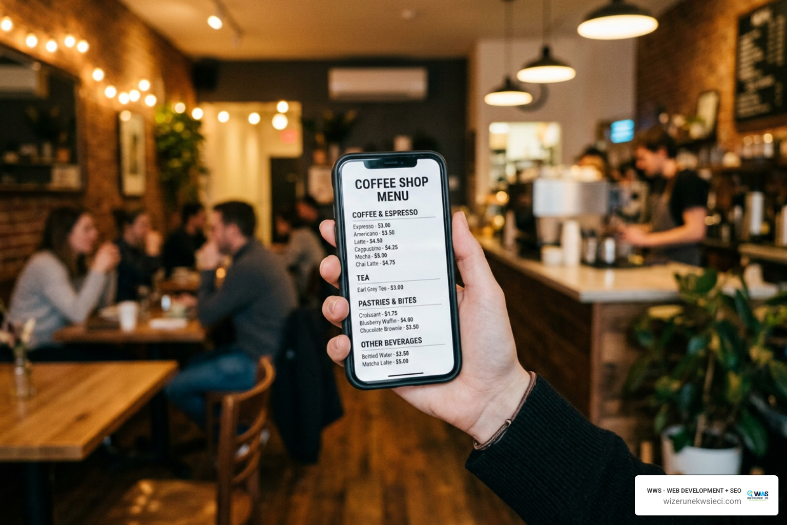 Mobile responsive coffee shop menu display on a smartphone screen Mobile responsive coffee shop menu display on a smartphone screen