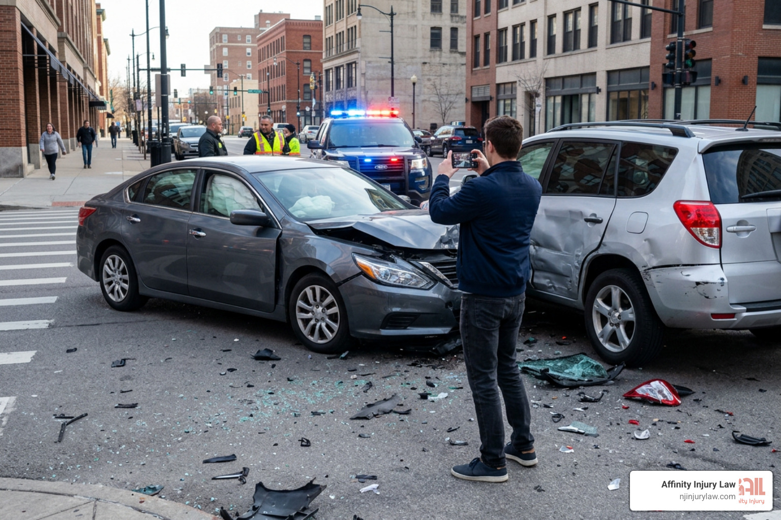 Evidence collection at a Newark car accident scene