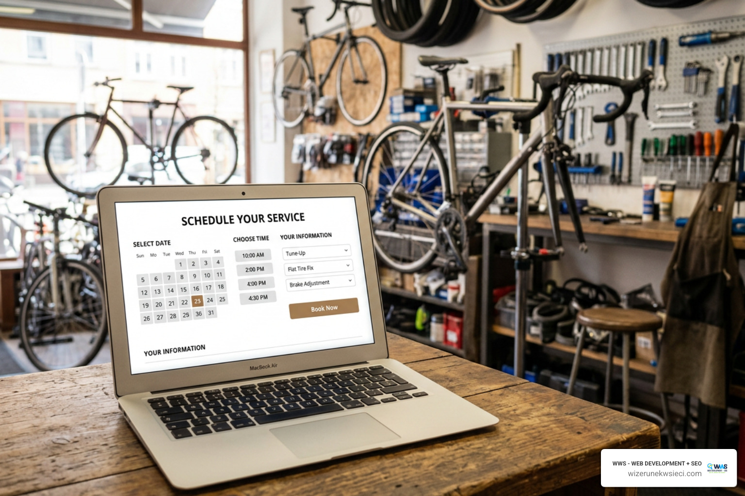 Interactive bike repair booking interface on a local bike shop website Interactive bike repair booking interface on a local bike shop website