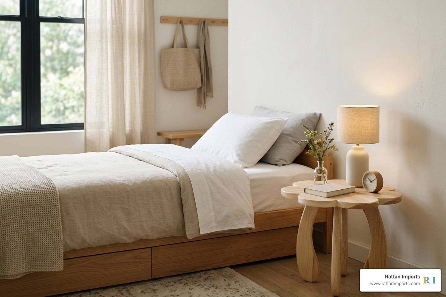 minimalist bedroom with a floral nightstand minimalist bedroom with a floral nightstand