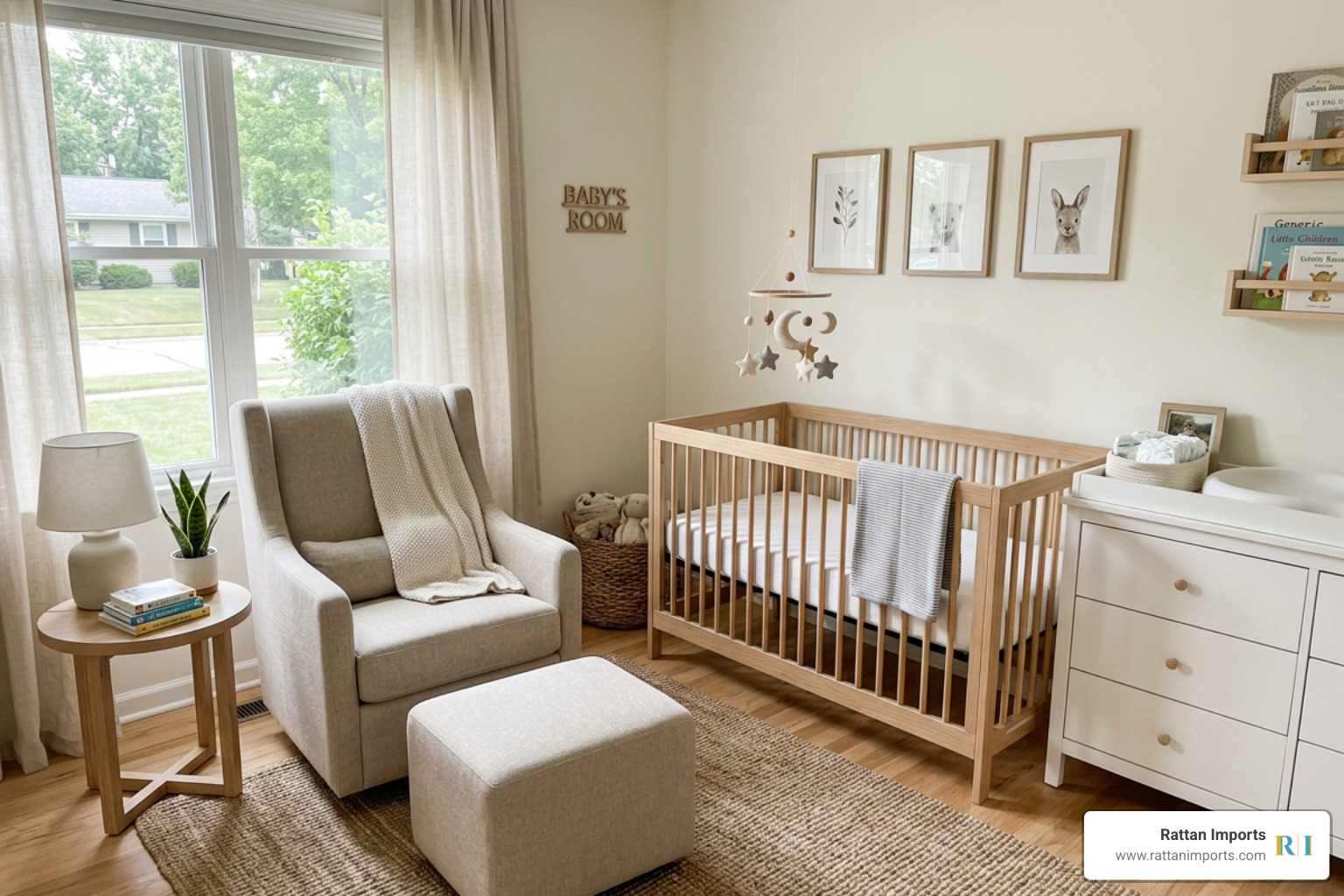 rocker with ottoman in a modern nursery setting rocker with ottoman in a modern nursery setting