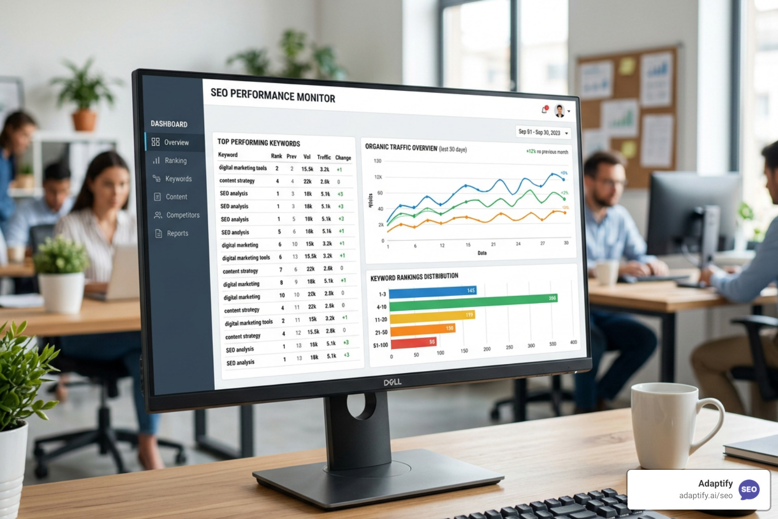 SEO monitor tools dashboard on a computer screen